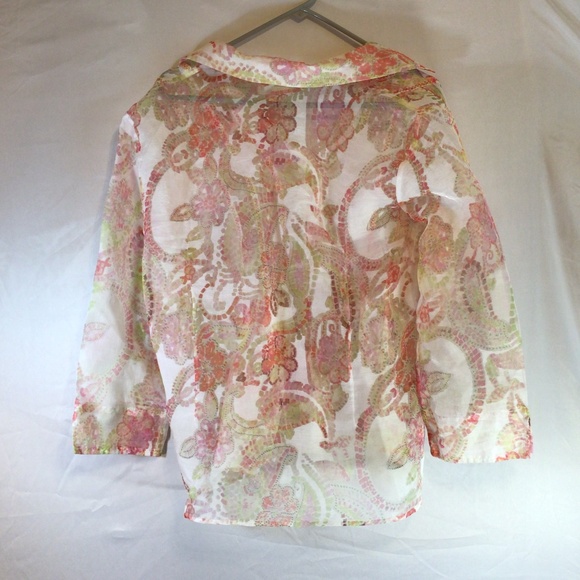 Coldwater Creek Women’s Blouse Size XL Semi-Sheer Abstract Floral Pleated Front - Picture 2 of 14